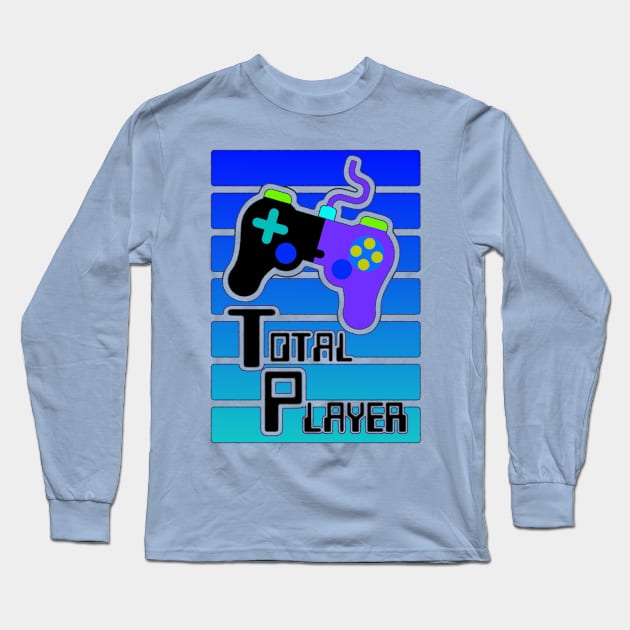 Blue Total Player Gamer Graphic Long Sleeve T-Shirt by AlondraHanley